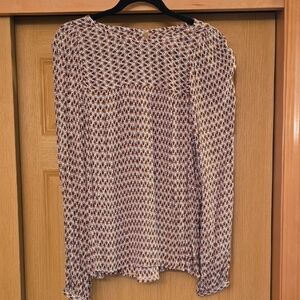 LOFT Rust and Cream Printed Long Sleeve Blouse